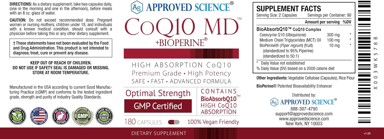 Approved Science® CoQ10 MD- Extra Strength 250mg Pure CoQ10 