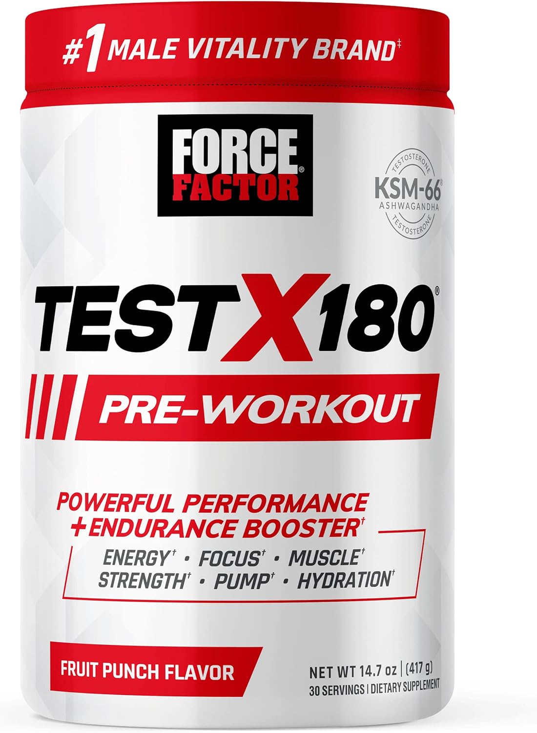 Force Factor Test X180 Pre-Workout Powder & Energy Supplement, Boost Focus & Endurance, Build Muscle & Strength, Nitric
