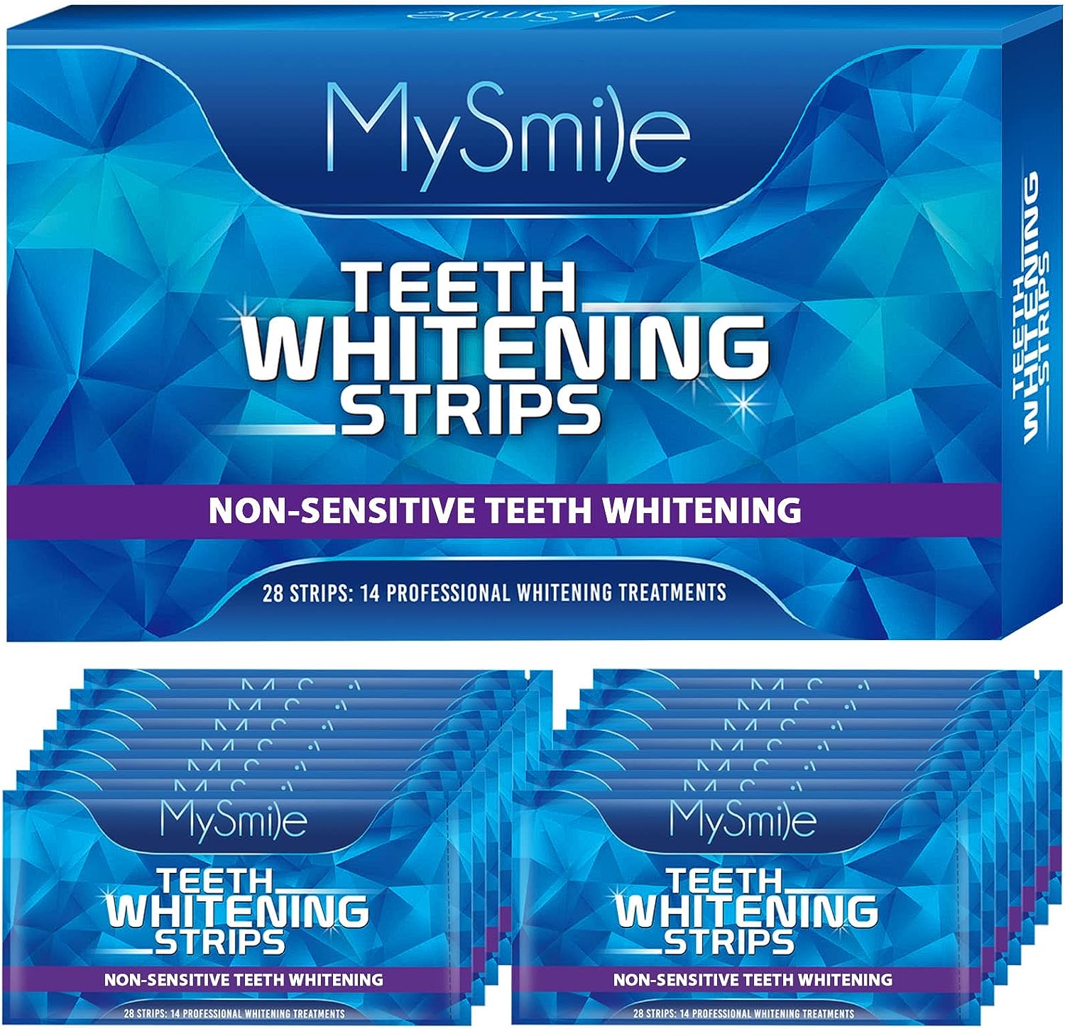 MySmile Teeth Whitening Strips 14 Treatments, 28 White Strips for Teeth Whitening, Non-Sensitive Whitening Strips for Tooth Whitening, Helps to Remove Smoking Coffee Soda Wine Stain, 10 Shades Whiter