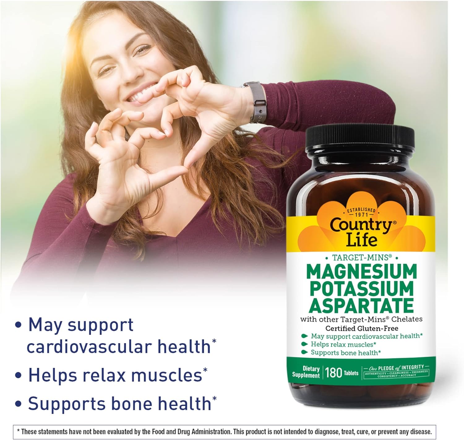 Country Life Target-Mins Magnesium Potassium Aspartate, 600mg/198mg, 1