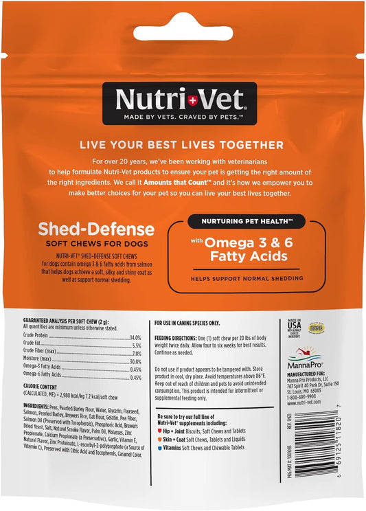 Nutri-Vet Shed Defense Soft Chews for Dogs - Supports Normal Shedding and Healthy Coat - 60 Soft Chews