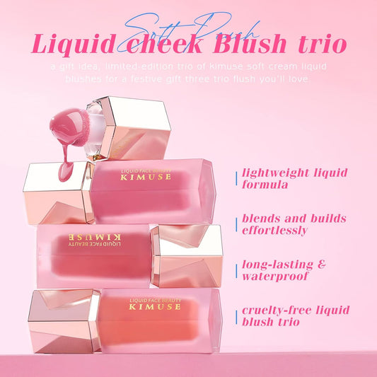 KIMUSE Soft Liquid Blush Makeup Trio, Weightless, Long-lasting Liquid Blush, Luxurious, Dewy Finish, Blends Effortlessly, Healthy ush, 3 * 0.178