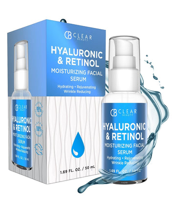 Clear Beauty Hyaluronic Acid & Retinol Face Serum - Lightens Dark Spots, Anti-wrinkle, Moisturizing & Hydrating Facial Serum - Cruelty Free Korean Skincare For All Skin Types