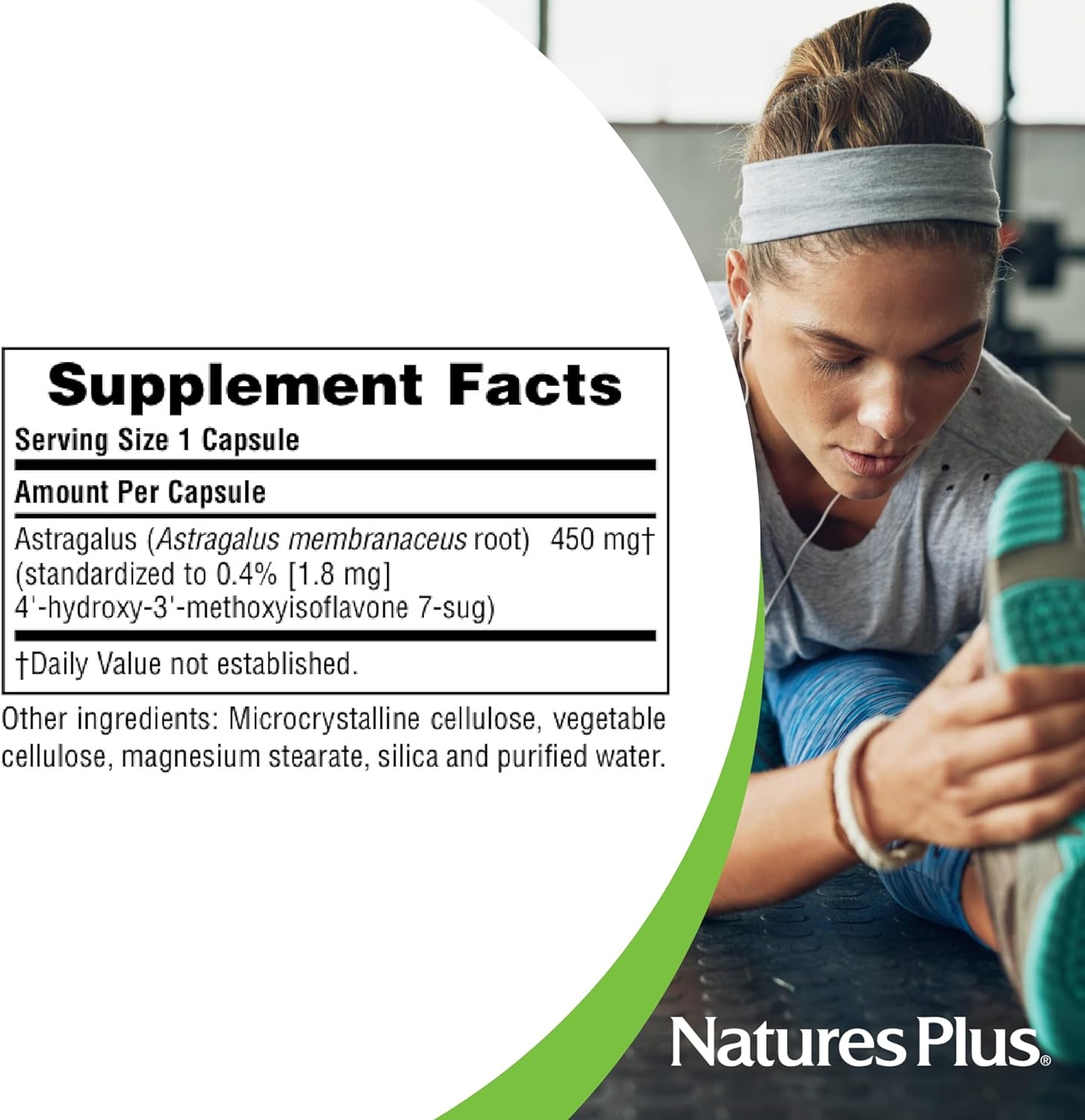 NaturesPlus Herbal Actives Astragalus - 450 mg, 60 Vegan Capsules - 60