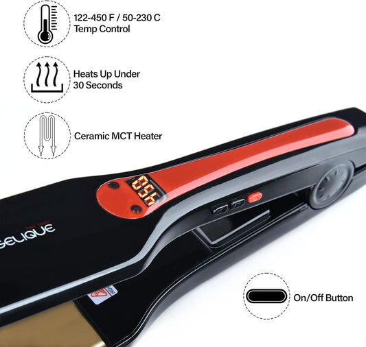 Le Angelique Titan G3 Nano Titanium at Iron ? 1.75 inch Extra Wide Styling Plates ? 450F to 120F Digital Temp Control Professional Titanium Plated Hair Straightener - Dual Voltage 110v-240v