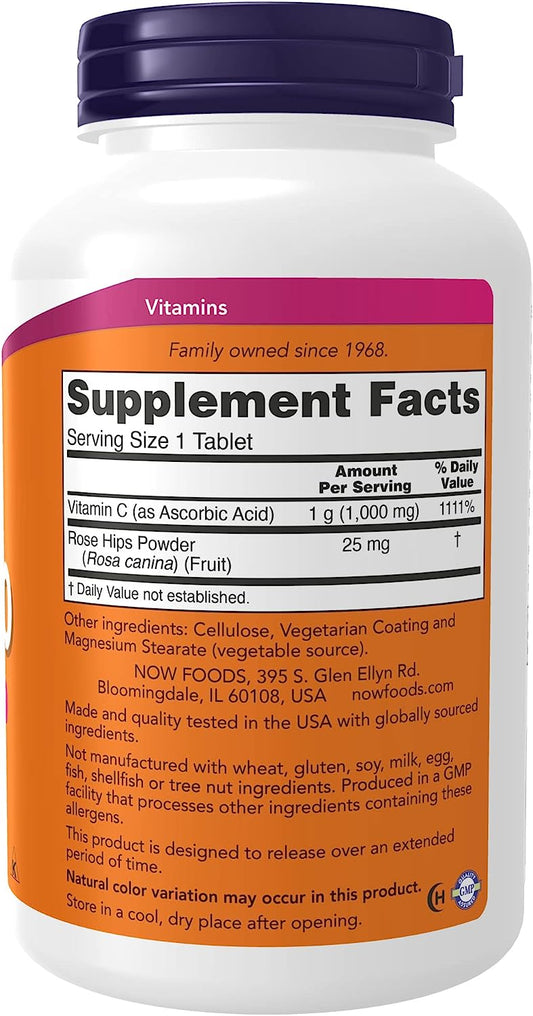 NOW Supplements, Vitamin C-1,000 with Rose Hips, Sustained Release, Antioxidant Protection*, 250 Tablets