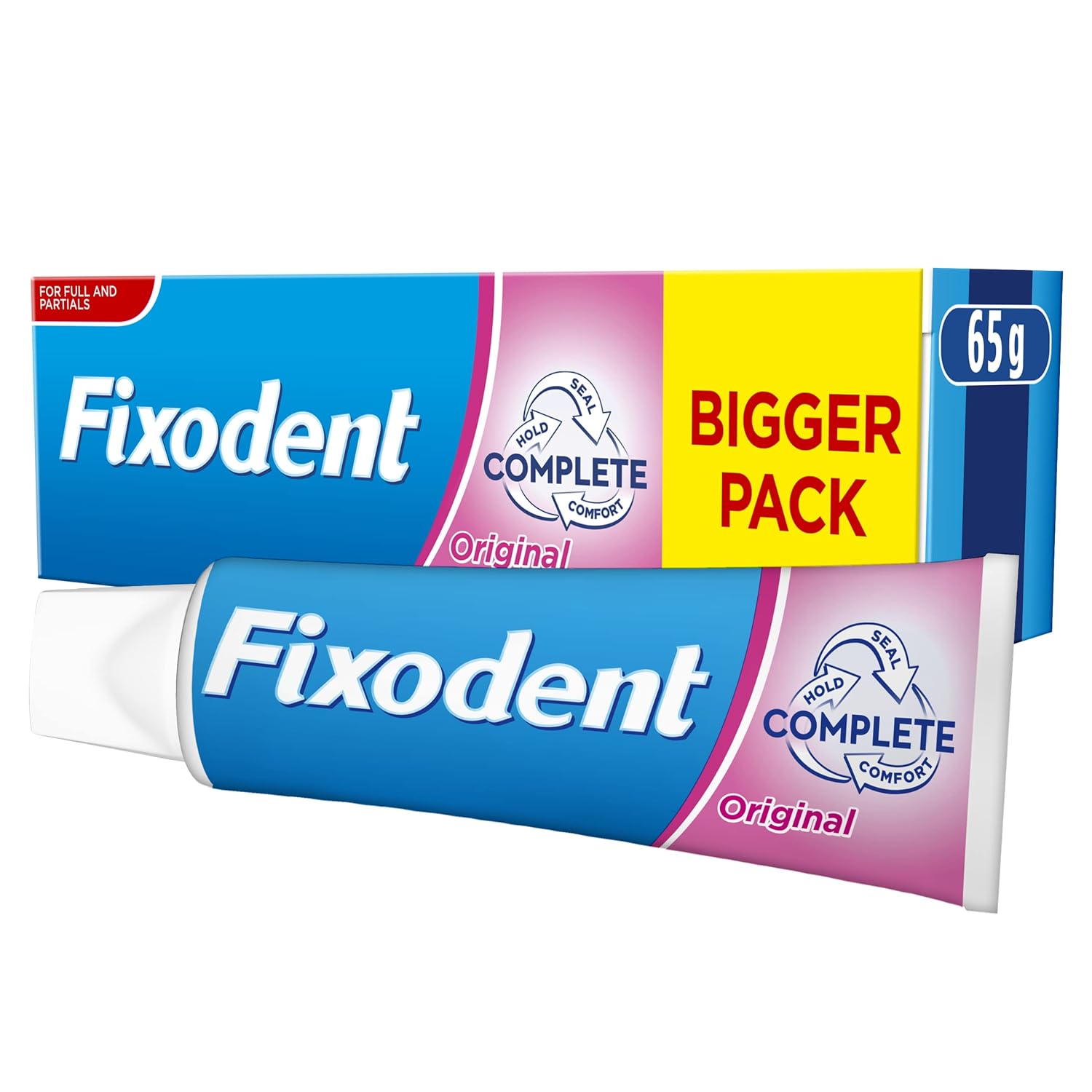 Fixodent Complete Denture Adhesive Cream, 65g, 10X Stronger Hold vs. No Adhesive, Improved Comfort & Foodseal, Original, Mint