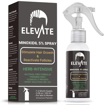 ELEVATE 5% Minoxidil Hair Growth Spray - Alcohol Free Non Oily Formula Extra Strength Professional Treatment for Hair Loss /Regrowth - Stimulate Hair Follicles for Men & Women - 1 Month Supply