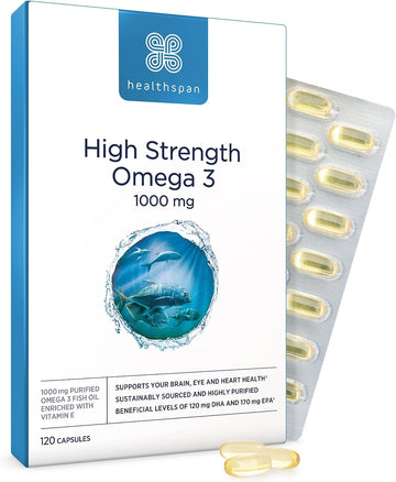 Healthspan High Strength Omega 3 1,000mg (120 Capsules) | Supports Bra250 Grams