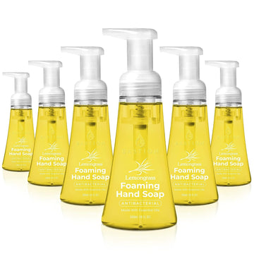 Bastion Foaming Hand Soap - Lemongrass Scented Antibacterial Instant-Foam Hand Wash Formula - 6 x 10 Ready-To-Use High Output Dispenser Pump Bottles