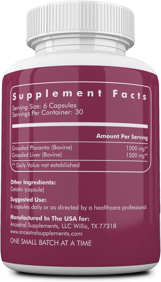 Ancestral Supplements Grass Fed Placenta Supplement With Liver, Contai