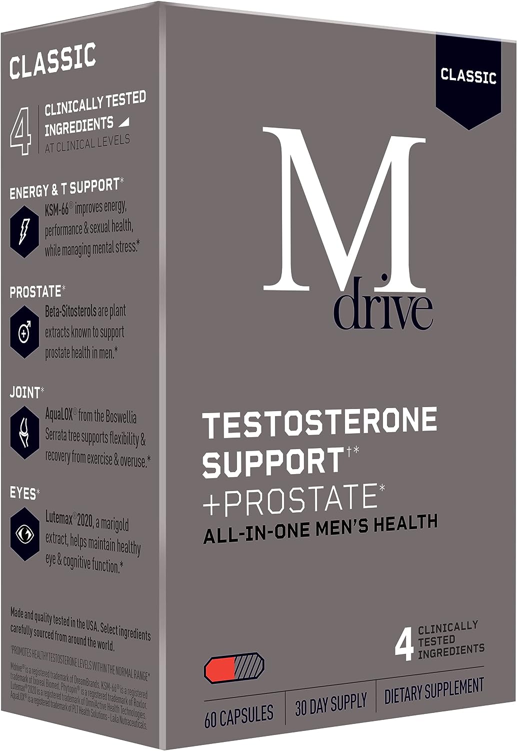 Mdrive Classic Testosterone Booster for Men, Support Healthy Prostate, Eyes, Joint, Energy, Stress Relief, KSM-66 Ashwag