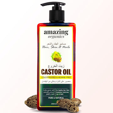 AmazingOrganics Castor Oil Pure Unrefined for Hair, Skin, Eyelashes & Nails 250 ml