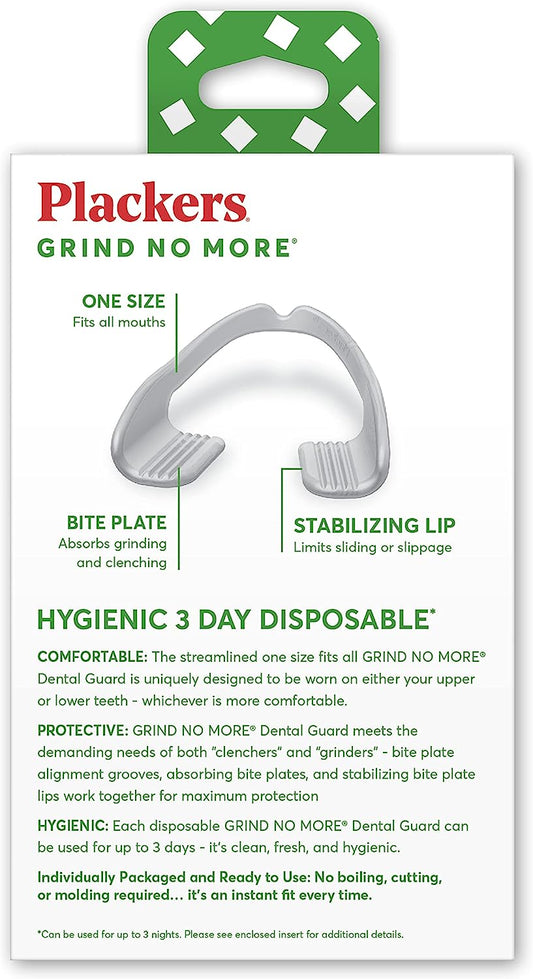 Plackers Grind No More Night Guard, Nighttime Protection for Teeth, BPA Free, Sleep Well, Ready to Wear, Disposable, One Size Fits All, 16 Count