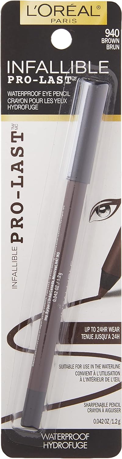 L’Oréal Paris Makeup Infallible Pro-Last Pencil Eyeliner, Waterproof and Smudge-Resistant, Glides on Easily to Create any Look, Brown, 0.042