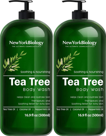 New York Biology Tea Tree Body Wash for Men and Women – Moisturizing Body Wash Helps Soothe Itchy Skin, Jock Itch, Athletes Foot, Nail Fungus, Eczema, Body Odor and Ringworm – 16   - Pack of 2