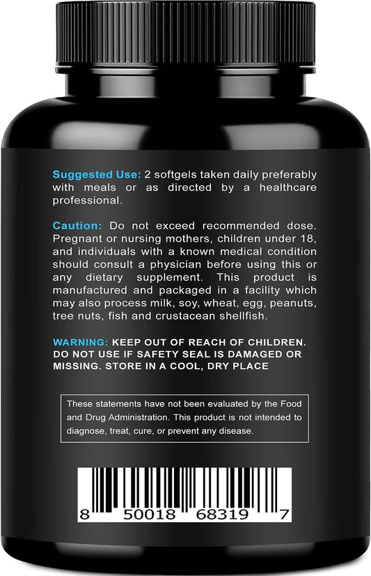 Omega 3 Fish Oil 2000mg, 800mg EPA and 600mg DHA - Enteric Coated and Burpless - Supports Joint, Brain, and Heart - Burp