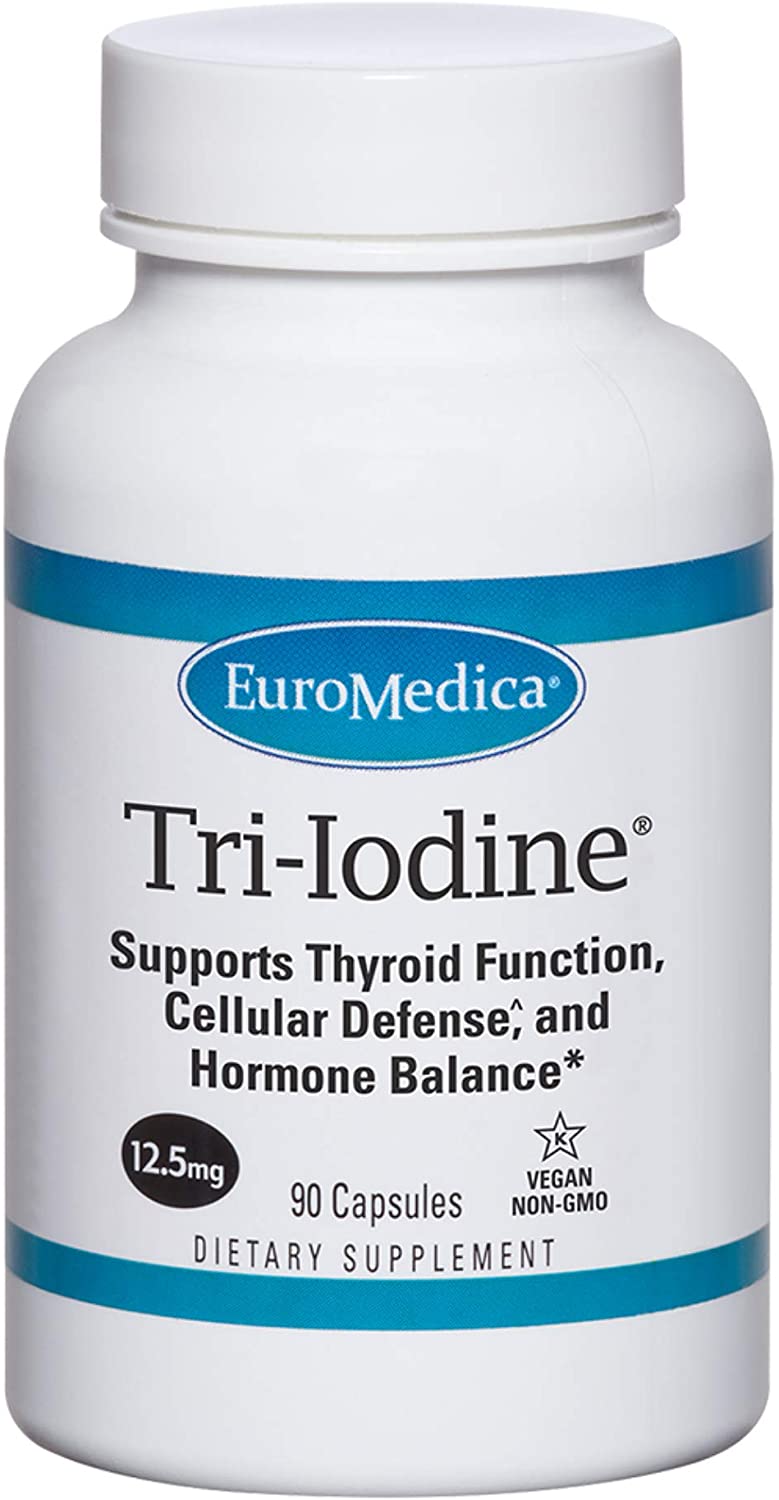 EuroMedica Tri-Iodine - 12.5mg, 90 Capsules - Potassium Iodide, Sodium Iodide & Molecular Iodine - Three Beneficial Forms of Iodine - Supports Healthy Thyroid & Immune Function