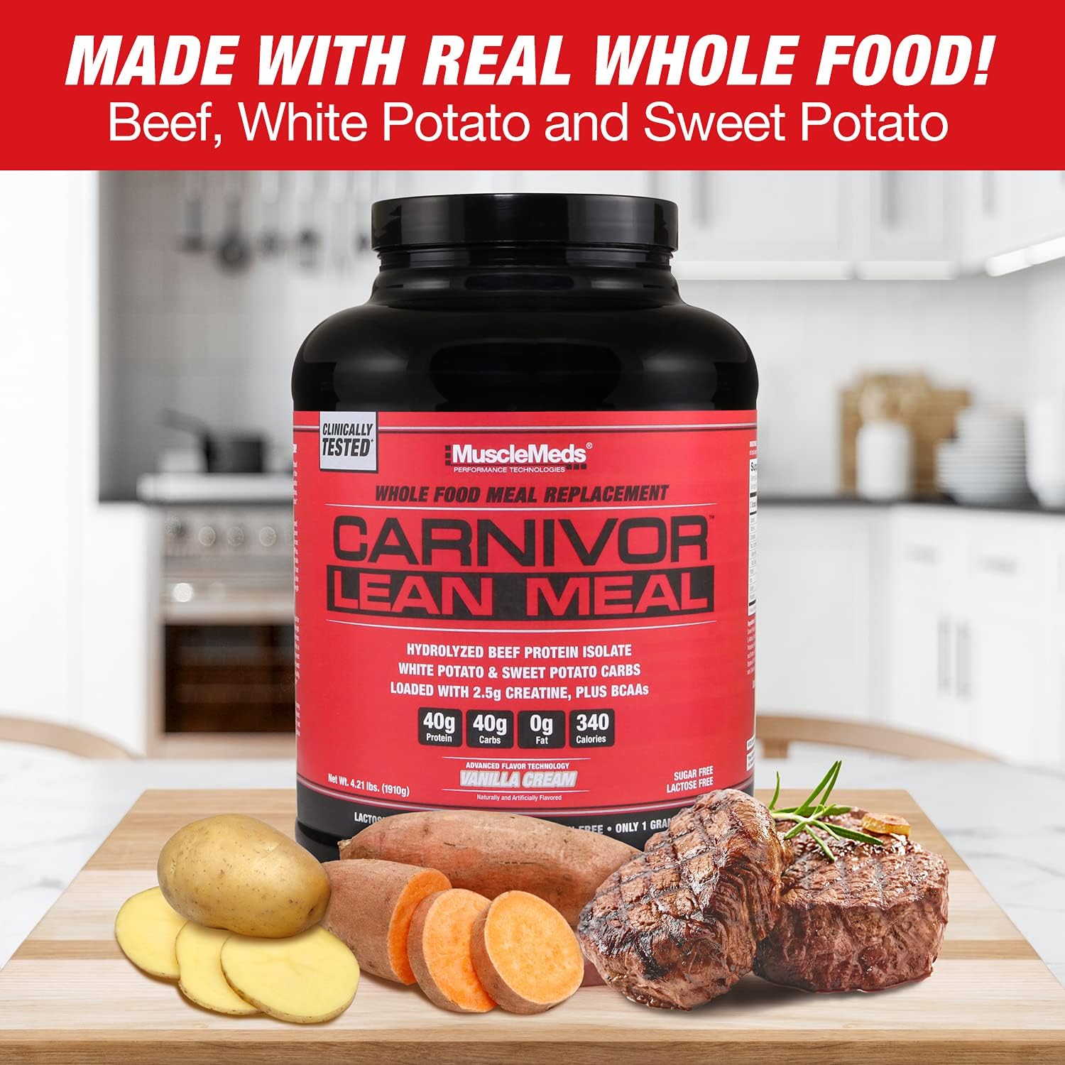 MuscleMeds CARNIVOR LEAN MEAL whole food meal replacement shake, MRE, 