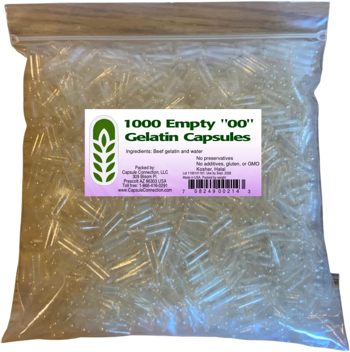 Capsule Connection USA-Made 1000 Bulk Wholesale Empty Clear Gelatin Capsules,"00" Size