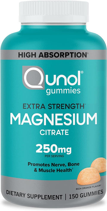 Magnesium Citrate Gummies for Adults, Qunol Magnesium Gummies Extra Strength 250mg, High Absorption Magnesium Supplement, Supports Nerve Health, Bone Health, Muscle Health, Vegetarian, 150 Count