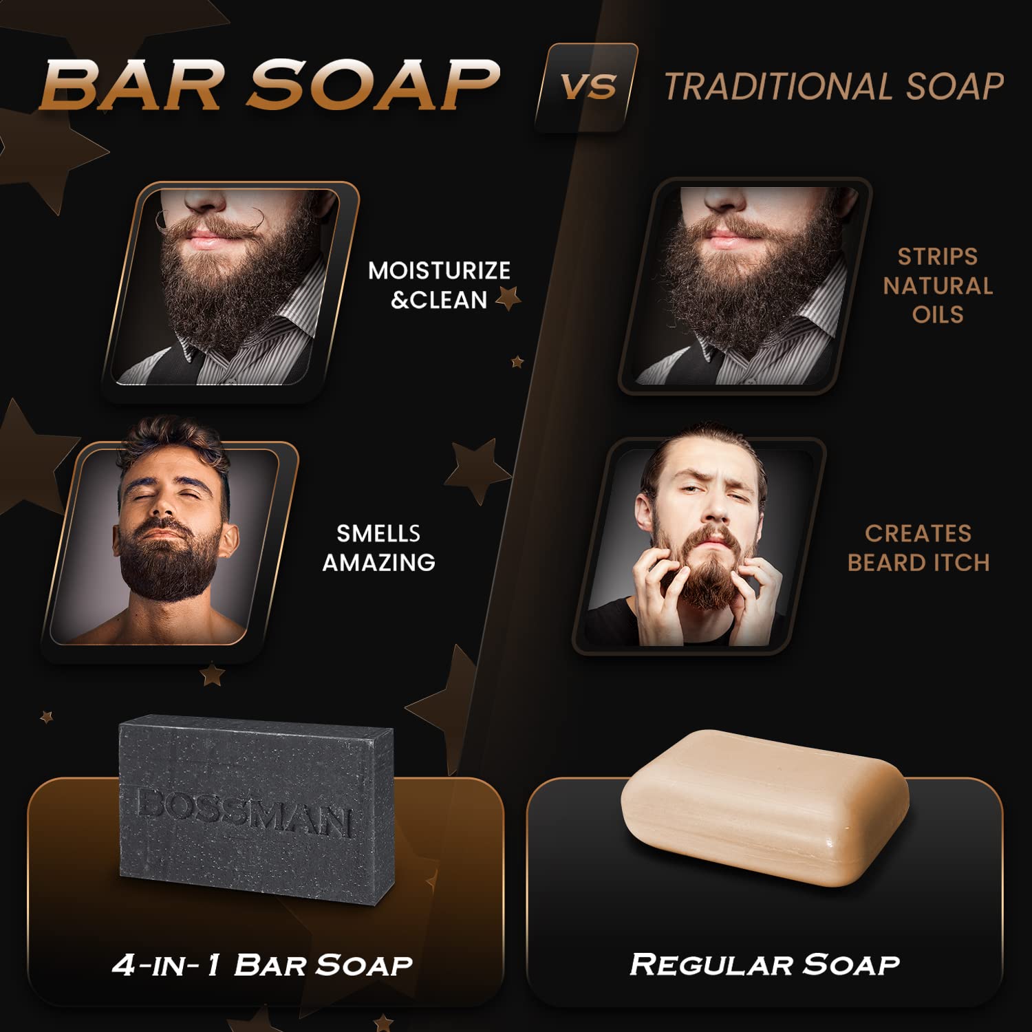 Esupli.com  Bossman Men's Bar Soap 4 in 1 Beard Wash, Shampo