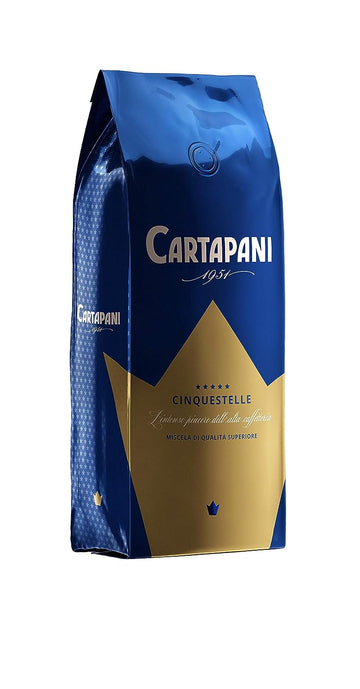Caffe' Cartapani Cinquestelle Espresso Whole Bean Coffee, Premium Quality Blend, Medium Roast Bag