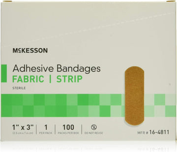 McKesson Adhesive Bandages, Sterile, Fabric Strip, 1 in x 3 in, 100 Co