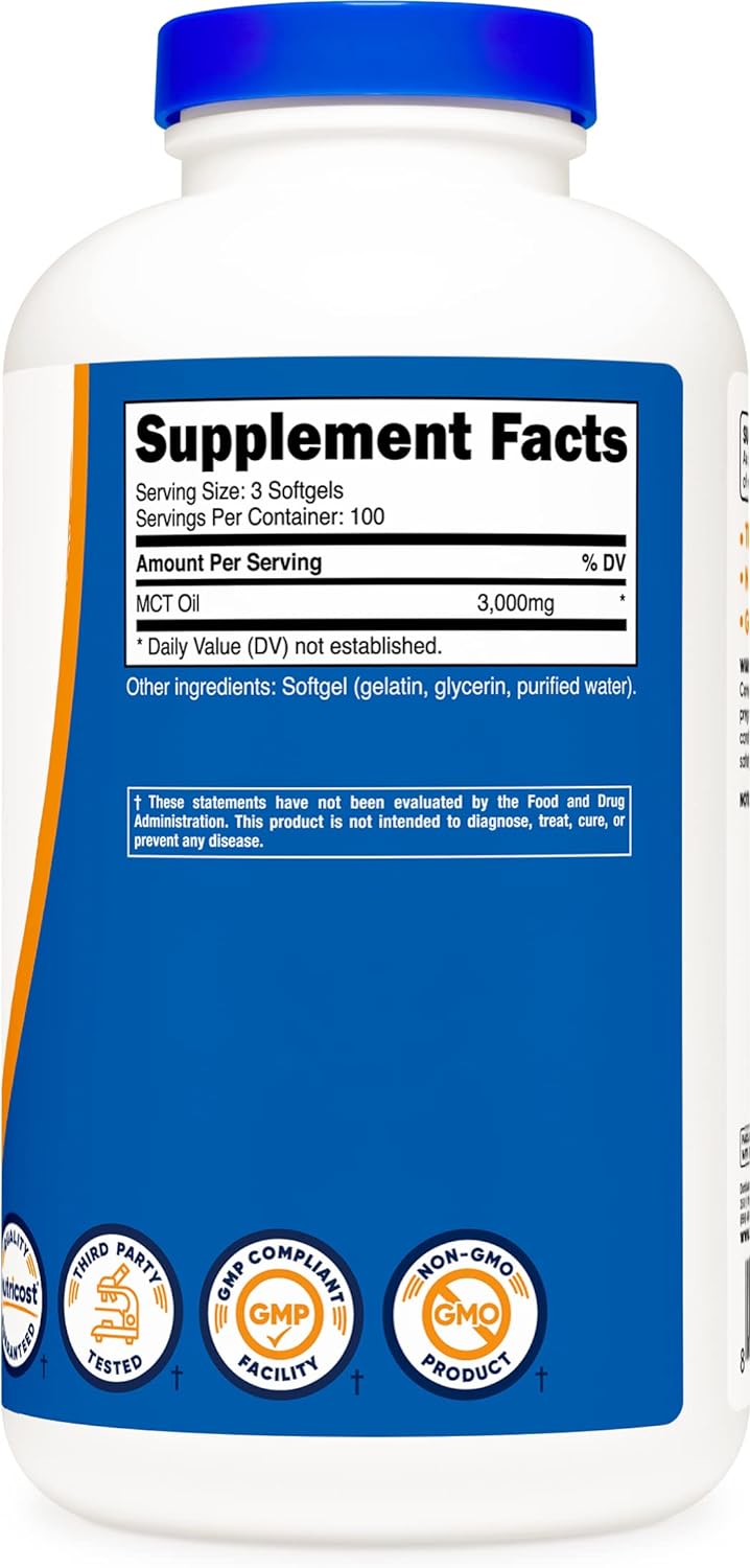 Nutricost MCT Oil Softgels 1000mg, 300 SFG (3,000mg Serv) - Great for 