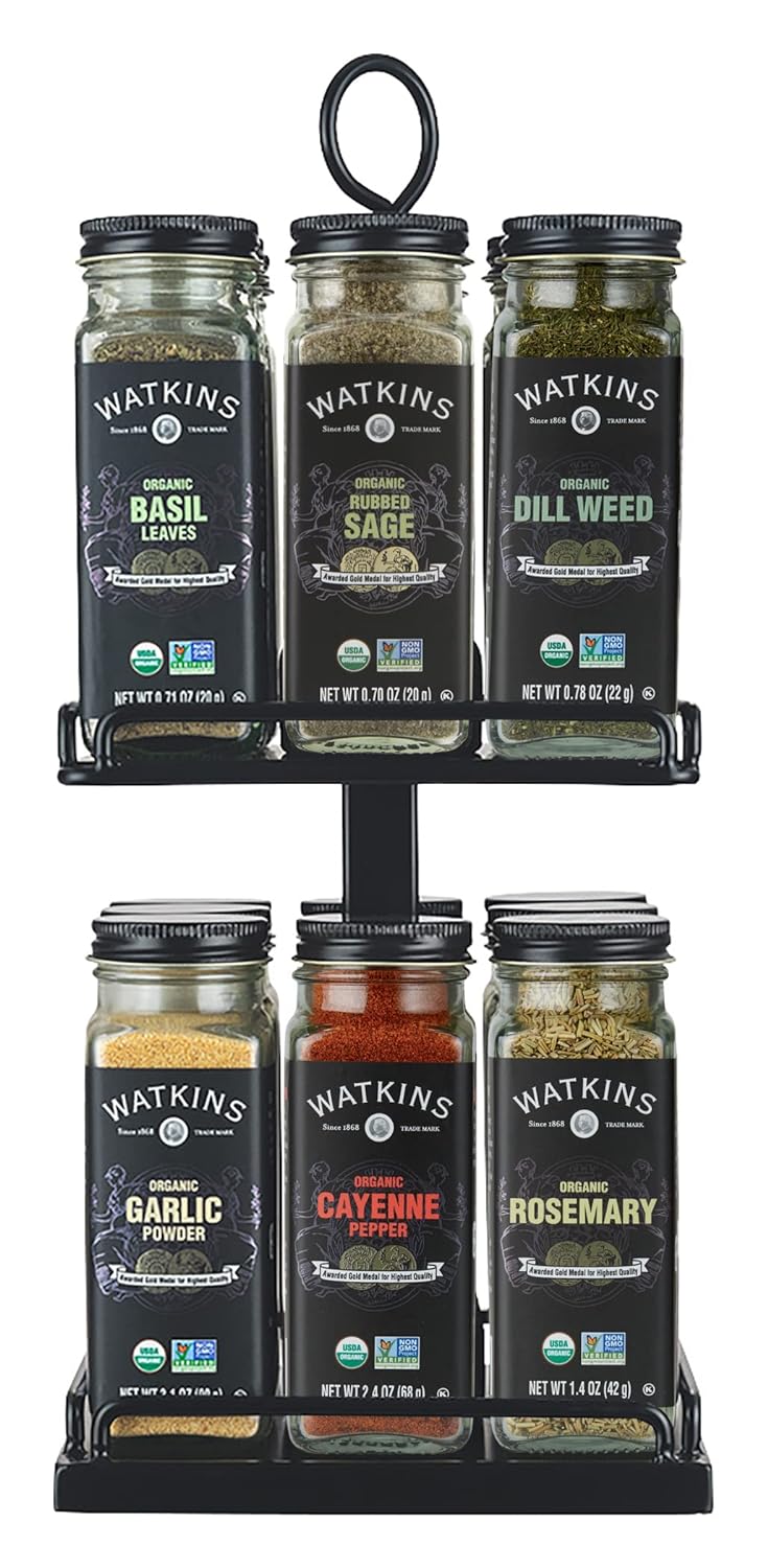 Watkins Countertop Two Tier Rotating Spice Rack, Includes 16 Organic S