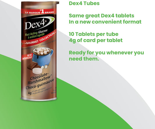 Dex4 Glucose Tablets, Chocolate Marshmallow, 24-Pack of Dex4 Tubes, 10