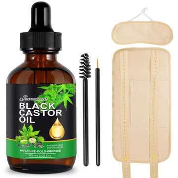Castor Oil Pack Wrap for Liver and Thyroid Neck with 60 ml Organic Cold Pressed Castor Oil in Glass Bottle,Reusable Orga