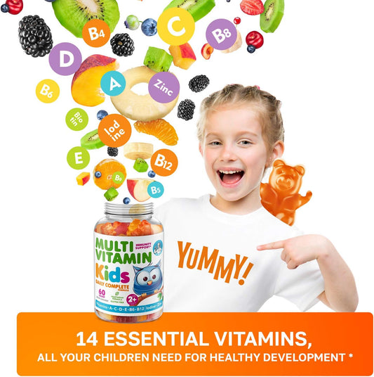 Kids Multivitamin Gummies 14 Essential Vitamins Daily Supplement for Ages 2+ Vitamin A, C, D, E Vegetarian B6 & B12, Zin