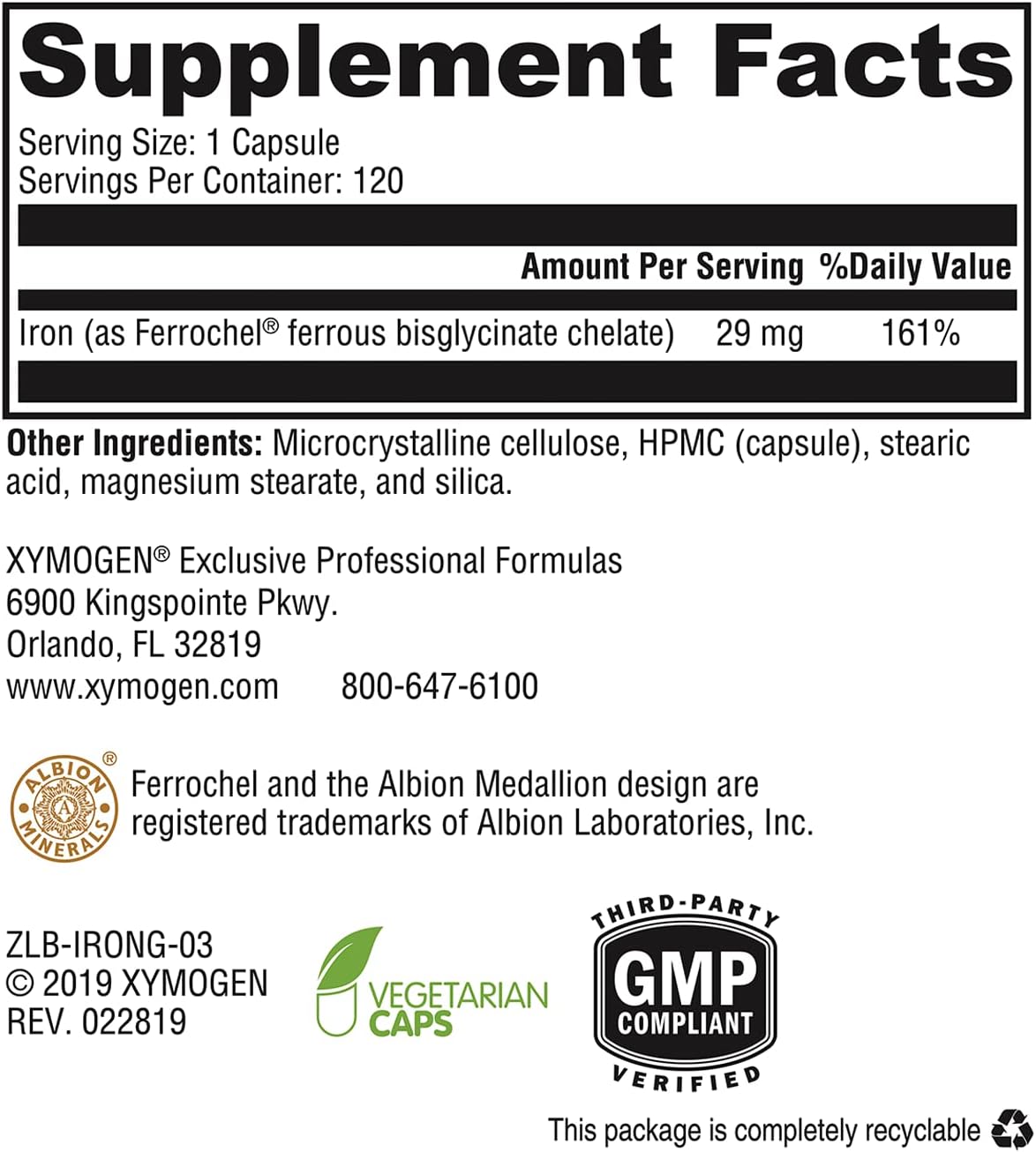 XYMOGEN Iron Glycinate - Gentle, Highly Absorbable Iron Supplement for