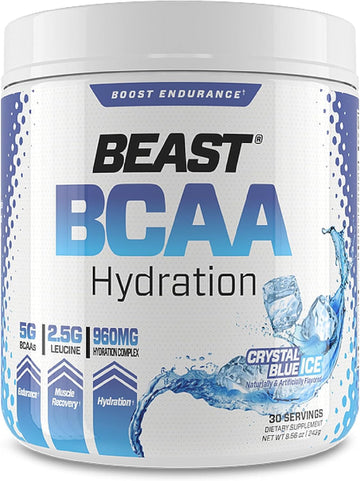 Beast Sports Nutrition BCAA Hydration, Crystal Blue Ice - 8.56 oz - Su