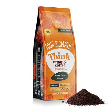 Organic Ground Mushroom Coffee by Four Sigmatic | Dark Roast, Fair Trade Gourmet Coffee with Lion's Mane, Chaga & Mushroom Powder | Immune Boosting Coffee for Focus & Immune Support |  Bag