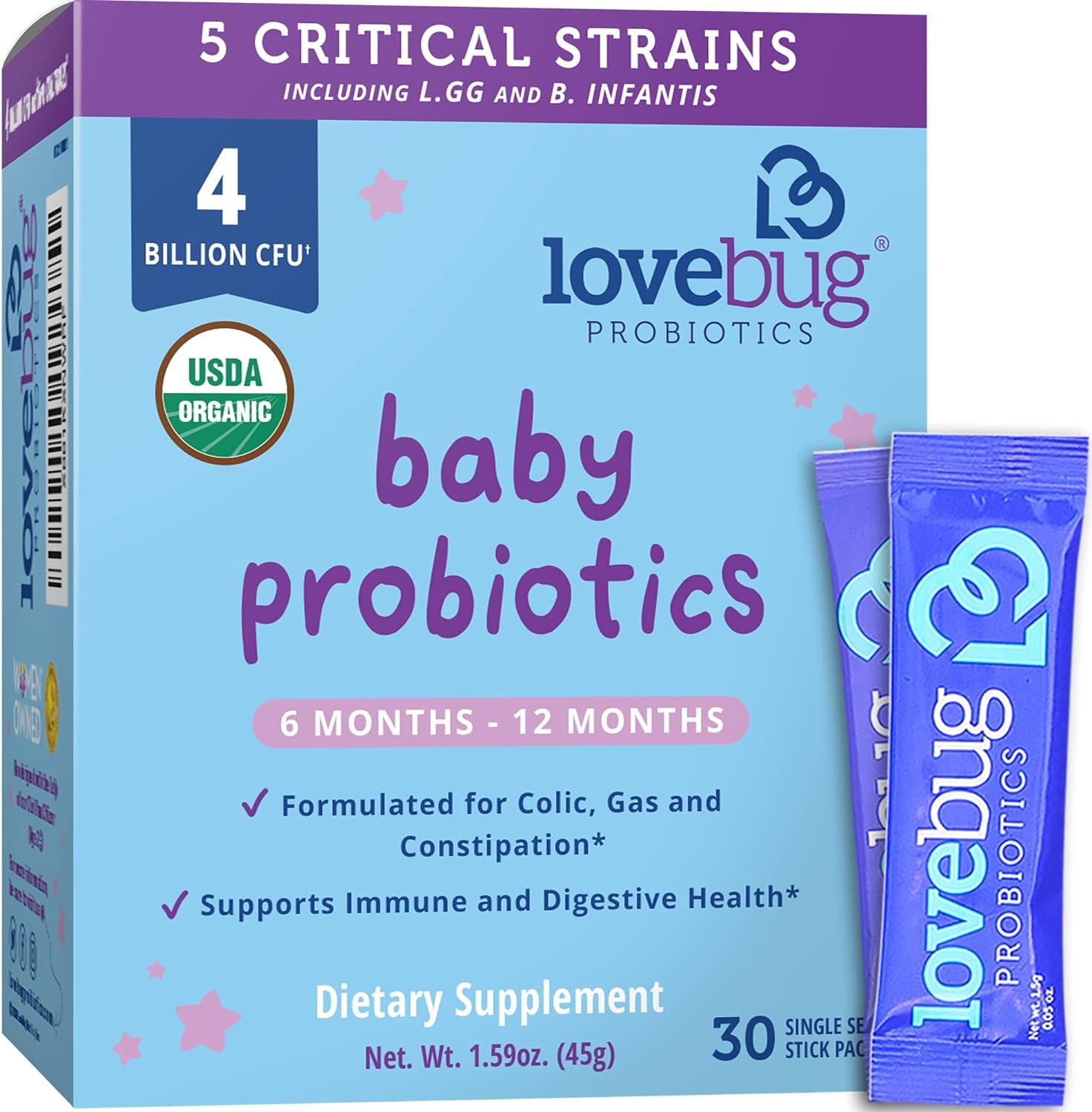 Lovebug Award Winning Usda Organic Probiotic For Babies | Multi-Strain1.59 Ounces