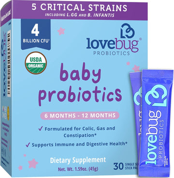 Lovebug Award Winning USDA Organic Probiotic for Babies | Multi-Strain1.59 Ounces