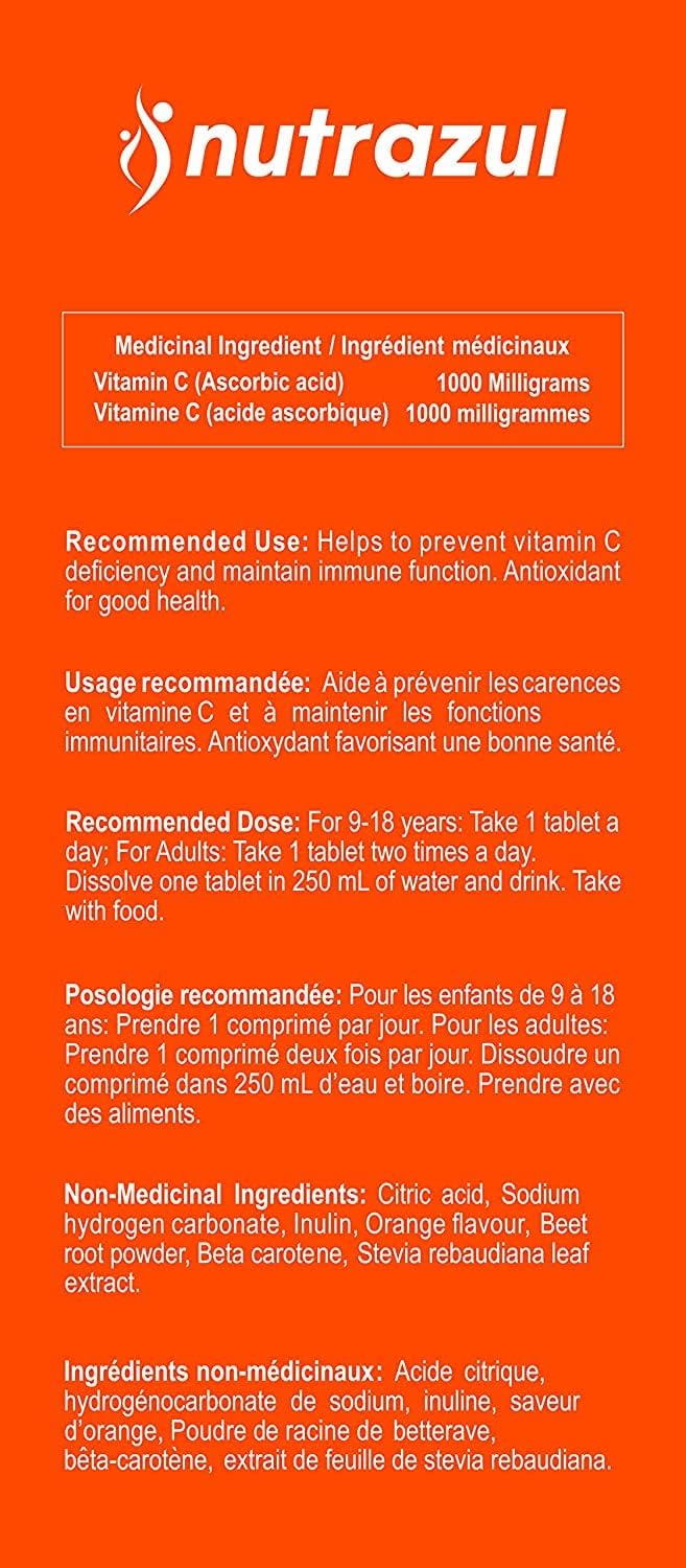 Nutrazul Vitamin C 1000mg Effervescent Tablets- Orange 20’s (Pack of 3