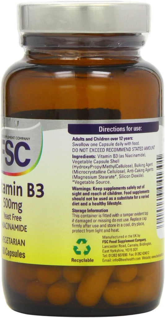 FSC 500mg Niacinamide Vitamin B3 - Pack of 60 Vegetarian Capsules

181.44 Grams