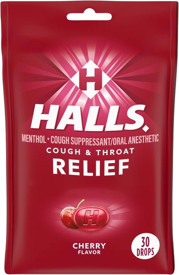 HALLS Relief Cherry Cough Drops, 30 Drops