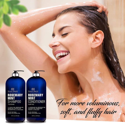 Botanic Hearth Rosemary Mint Shampoo & Conditioner (16  each) and Tea Tree British Rose Body Wash (16 ) Bundle