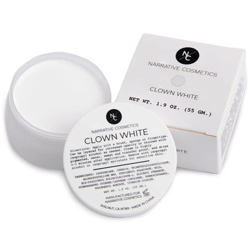 Narrative Cosmetics Clown White Cream Makeup, Quick Drying Professional Face Paint for the Stage, Film, Halloween, and Cosplay, 1.9