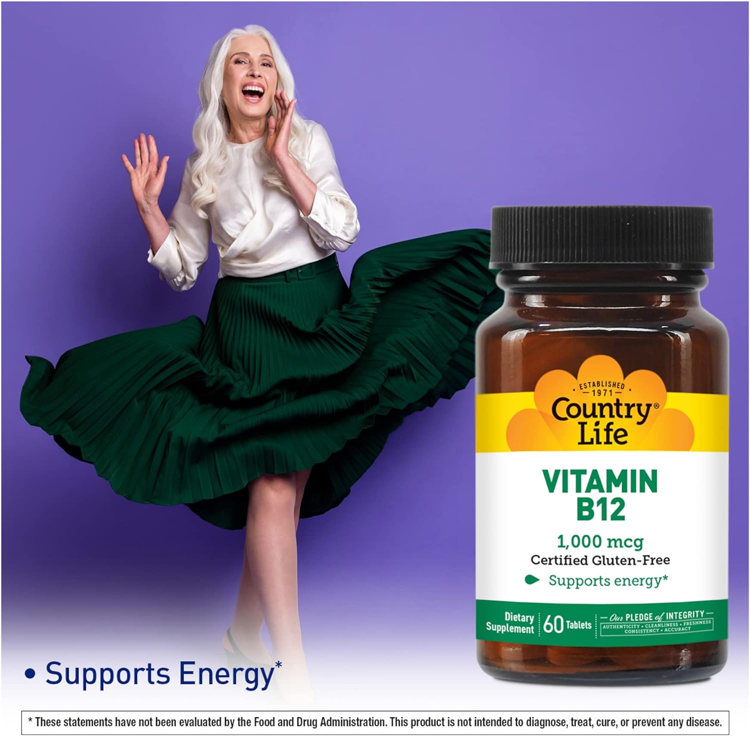Country Life Vitamin B12, Supports Energy & Red Blood Cell Production,