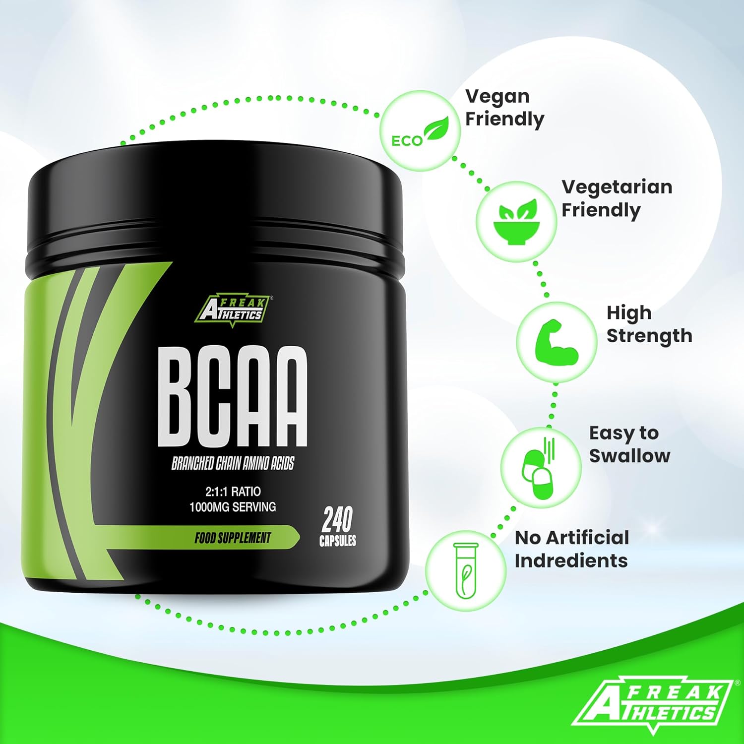 BCAA Amino Acid Support 240 Capsules - 500mg BCAA Tablets 1000mg Per S