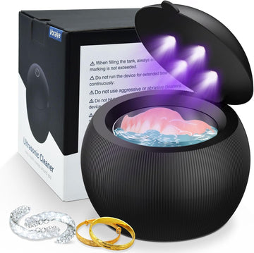 Voraiya®Ultrasonic Cleaner for Dentures, Aligner, Retainer, Whitening Trays, Ultrasonic Cleaner Machine for All Jewelry, Night Dental Mouth Guard, 5 Minutes Automatic Timed Shutdown (Black)