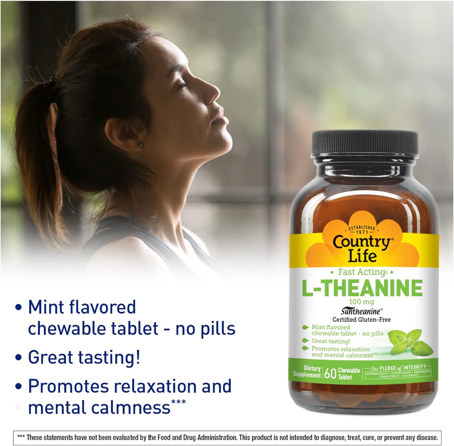 Country Life L-Theanine Mint - 100 mg - 60 Smooth Melts