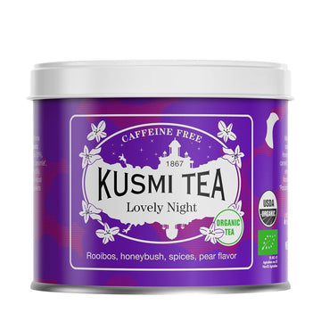 Kusmi Tea Lovely Night -Loose Tea Tin - Organic Nighttime Tea Blend of Rooibos, Honeybush, Pear, Licorice & Linden - Caffeine Free - Enjoy Hot or Iced