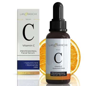 LANFFRANCHI Vitamin C Serum for Face with Hyaluronic Acid-Brightening Serum for Dark Spots, Hydrate, Anti Aging Facial Serum-Smoothing and Brightening Serum for Face, Fine Lines, Wrinkle & Plump Skin