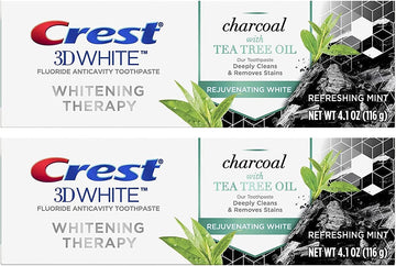 Crest 3D White Whitening Therapy Toothpaste, Charcoal with Tea Tree Oil, Refreshing Mint, 4.1  (116g) - 2 Tubes